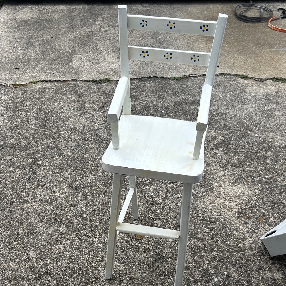 White Wooden Bar Stool with Floral Accents